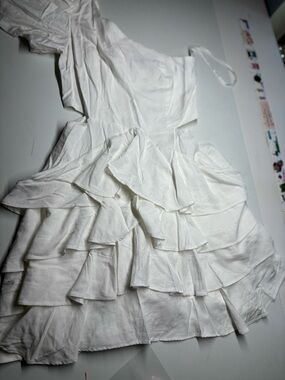 DO+BE Ivory One-Shoulder Ruffle Tiered Dress